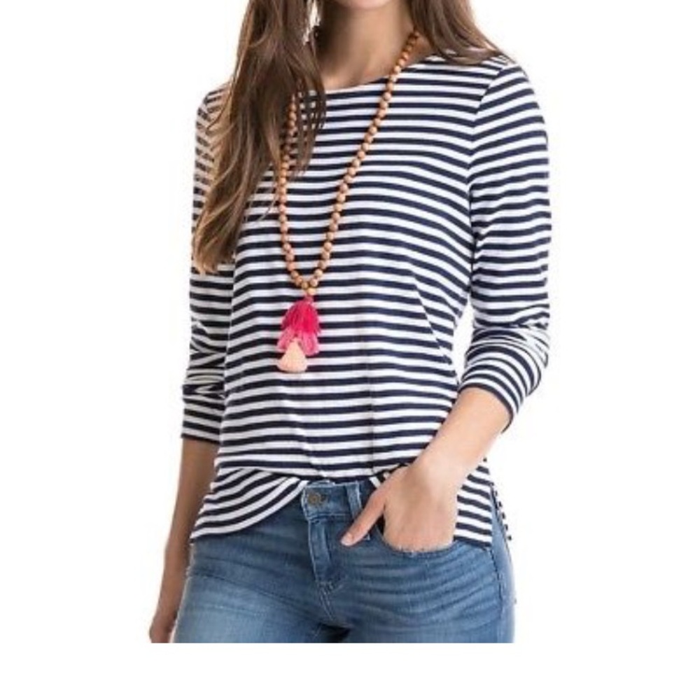 Vineyard Vines Navy and White Striped Long Sleeve Top